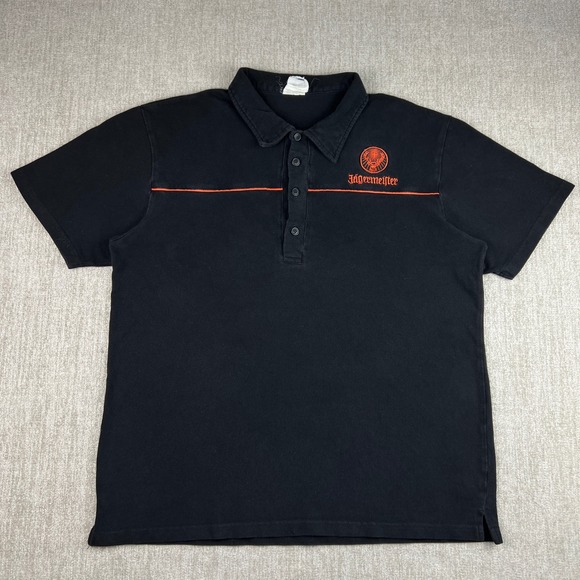 Jagermeister Polo Shirt Men's Large Embroidered Logo Black Short Sleeve Alcohol - Picture 1 of 8